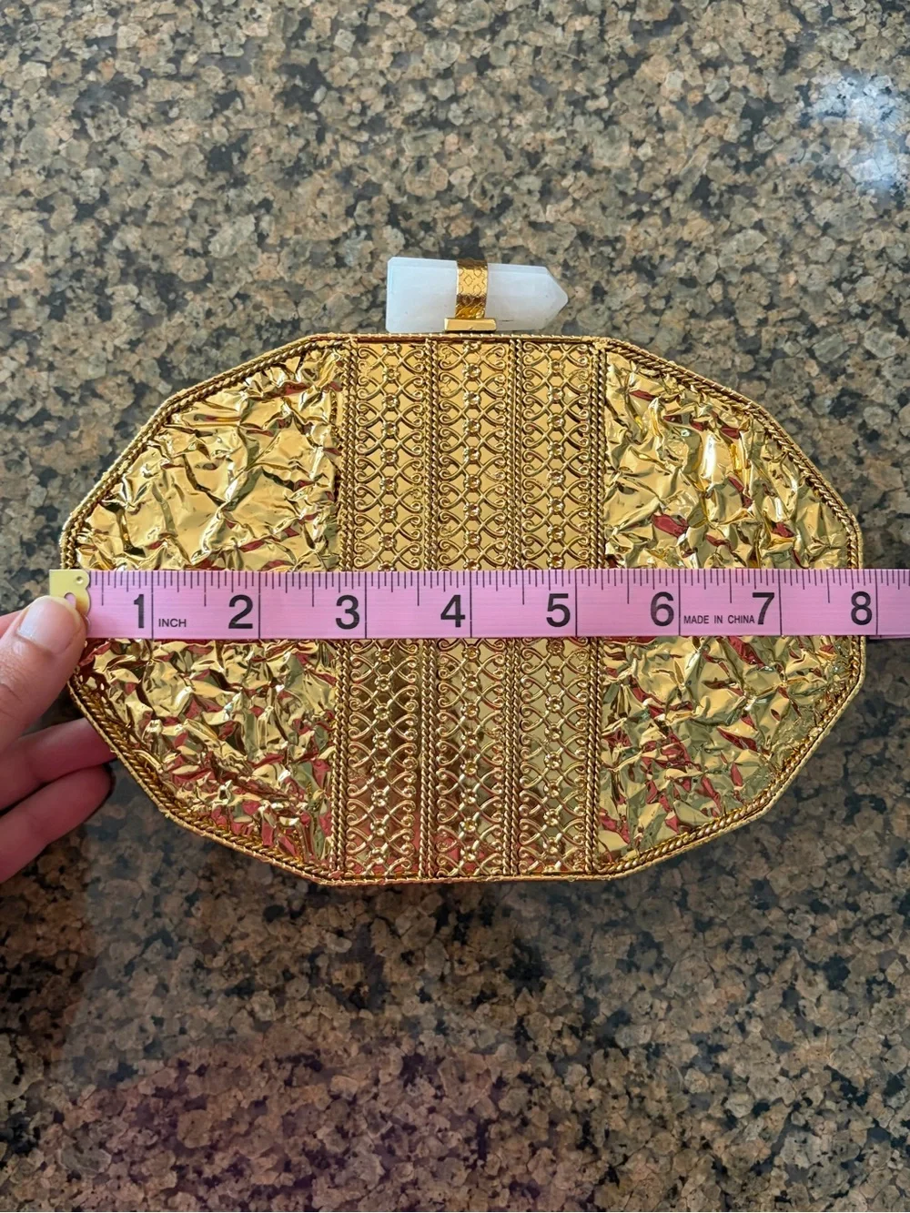Gold Shell-Inspired Clutch with Mother of Pearl Accents